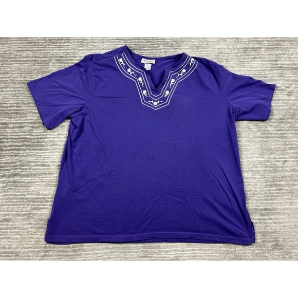 Anthony‎ Richards Top Womens 2X Purple V-Neck Embroidered Short Sleeve - Picture 1 of 11